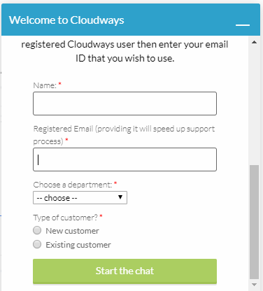 Cloudways support chat